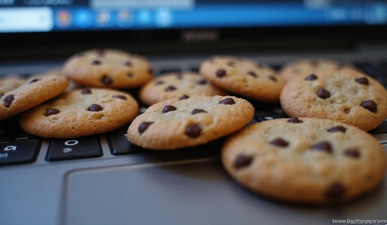 Illustration de cookies numériques sur un écran d'ordinateur