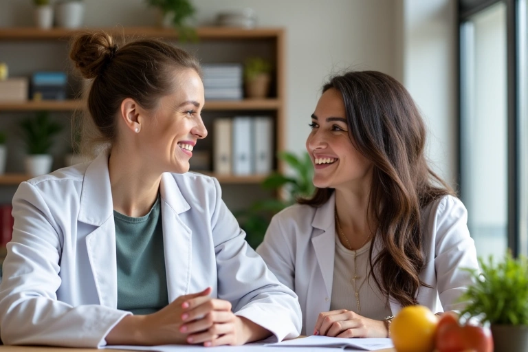 Consultation en nutrition avec une diététicienne et son client
