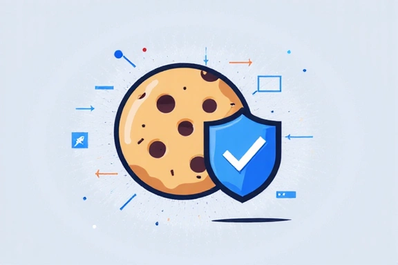 Illustration d'un biscuit numérique avec un bouclier, symbolisant la gestion sécurisée des cookies et la vie privée.