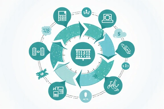 Illustration montrant des flèches circulaires autour d'une icône de données, symbolisant le cycle d'utilisation et d'amélioration des informations.